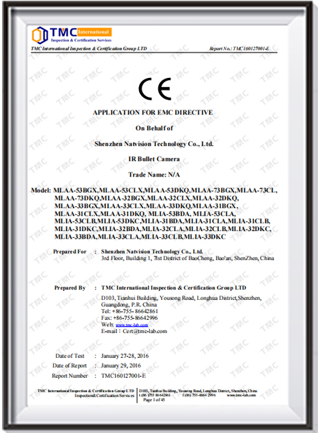 Bullet Cam EMC Report TMC160127001-E